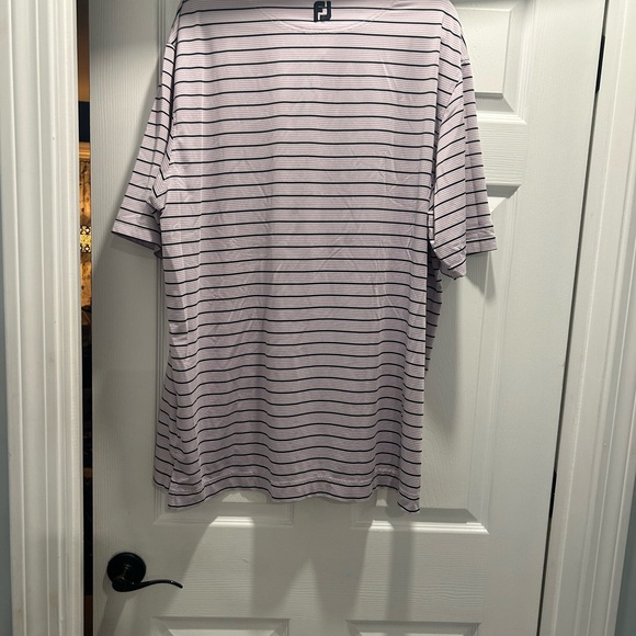 FootJoy Crestwood Golf Club Men's Polo Shirt - Navy and White Striped Design - Picture 4 of 5